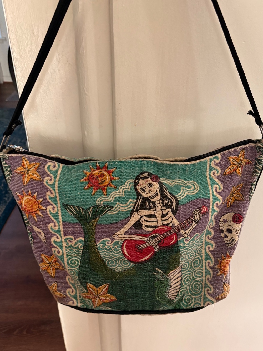 MEXICANA Dia de Los muertos Mermaid Skeleton Shoulder Bag large